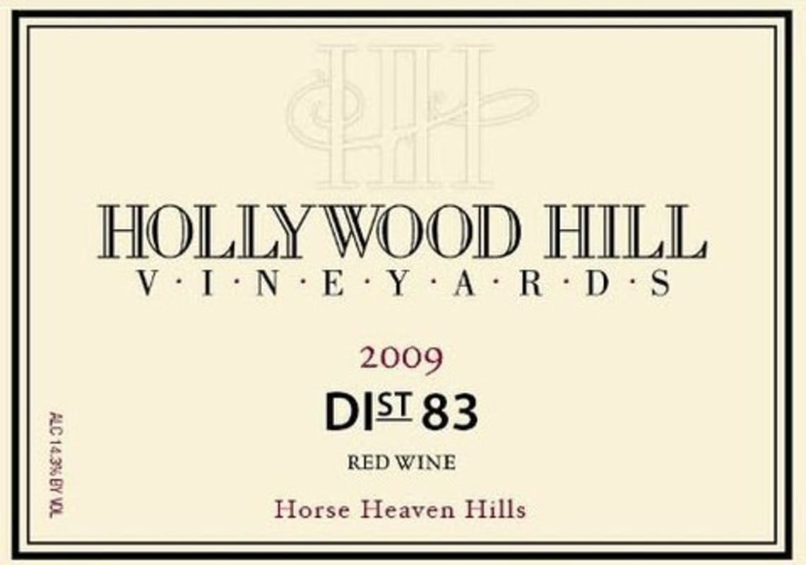 Hollywood Hill Vineyards DIst 83 2009 Front Label