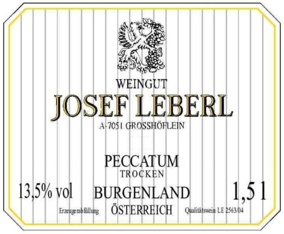 Weingut Josef Leberl Peccatum 2012 Front Label