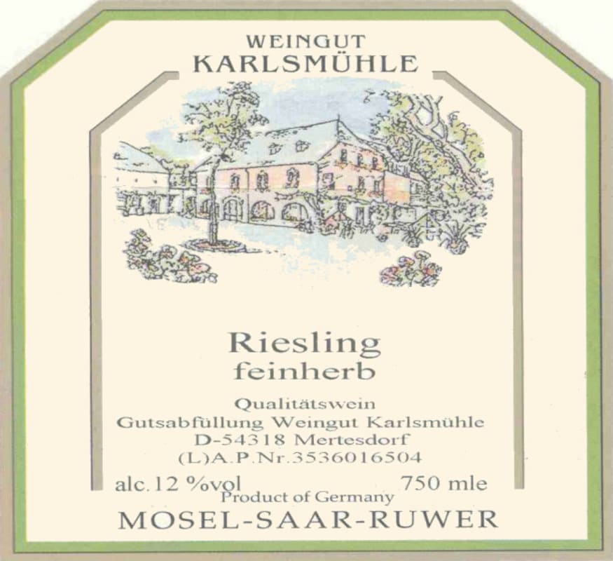 Weingut Karlsmuhle Feinherb Riesling 2014 Front Label