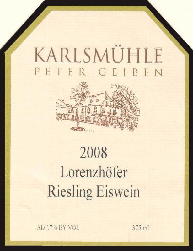 Weingut Karlsmuhle Lorenzhofer Eiswein Riesling 2008 Front Label