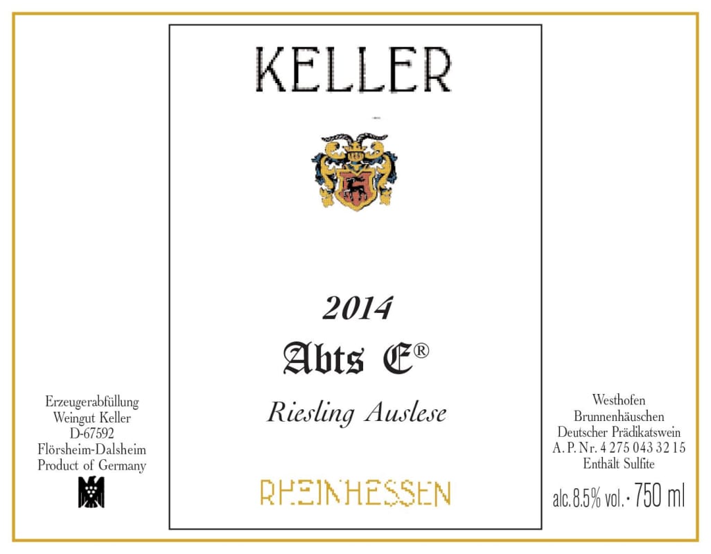 Weingut Keller Westhofener Brunnenhauschen Abts Erde Auslese Riesling 2014 Front Label
