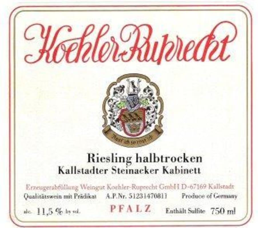 Koehler-Ruprecht Kallstadter Steinacker Kabinett Halbtrocken Riesling 2012 Front Label