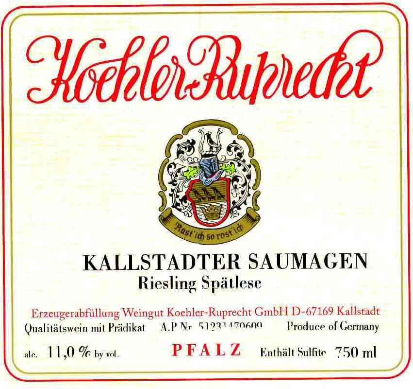 Koehler-Ruprecht Kallstadter Saumagen Spatlese Riesling 2014 Front Label