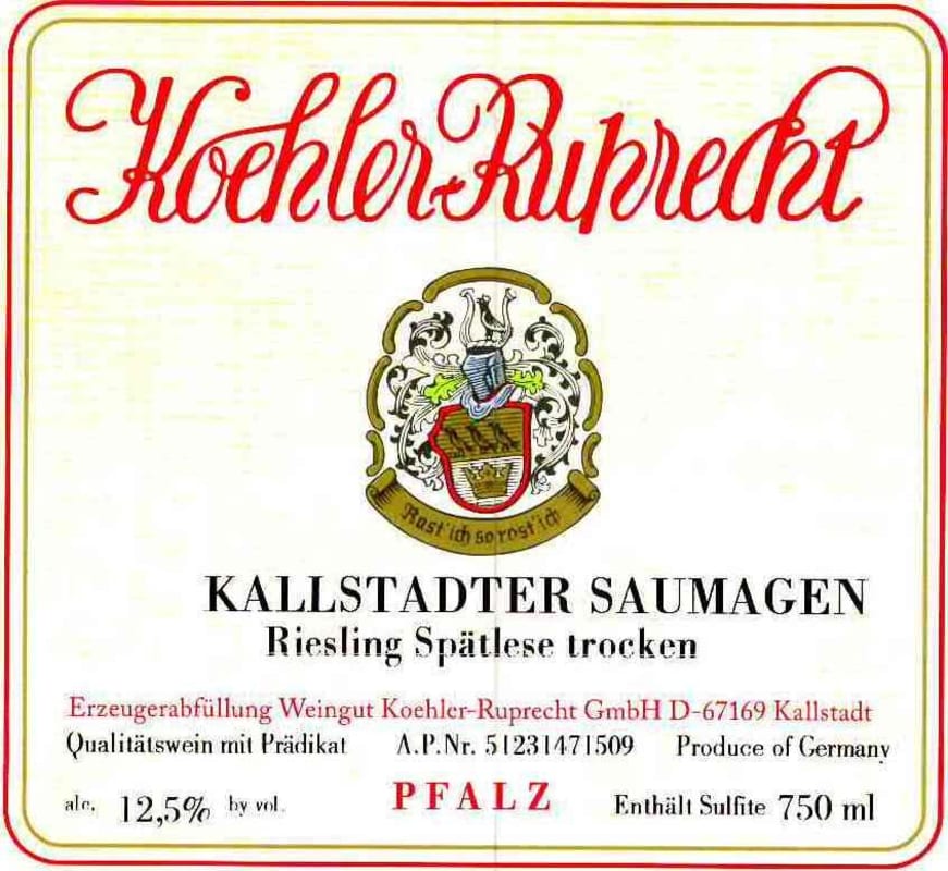 Koehler-Ruprecht Kallstadter Saumagen Spatlese Trocken Riesling 2009 Front Label