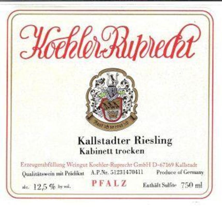 Koehler-Ruprecht Kallstadter Kabinett Trocken Riesling 2012 Front Label