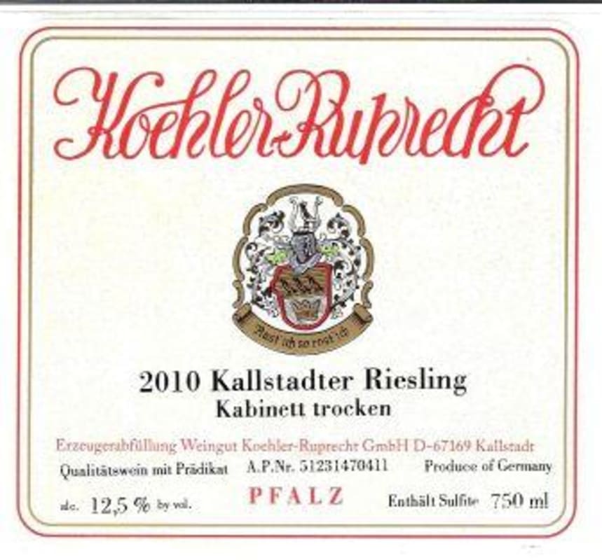 Koehler-Ruprecht Kallstadter Kabinett Trocken Riesling 2010 Front Label