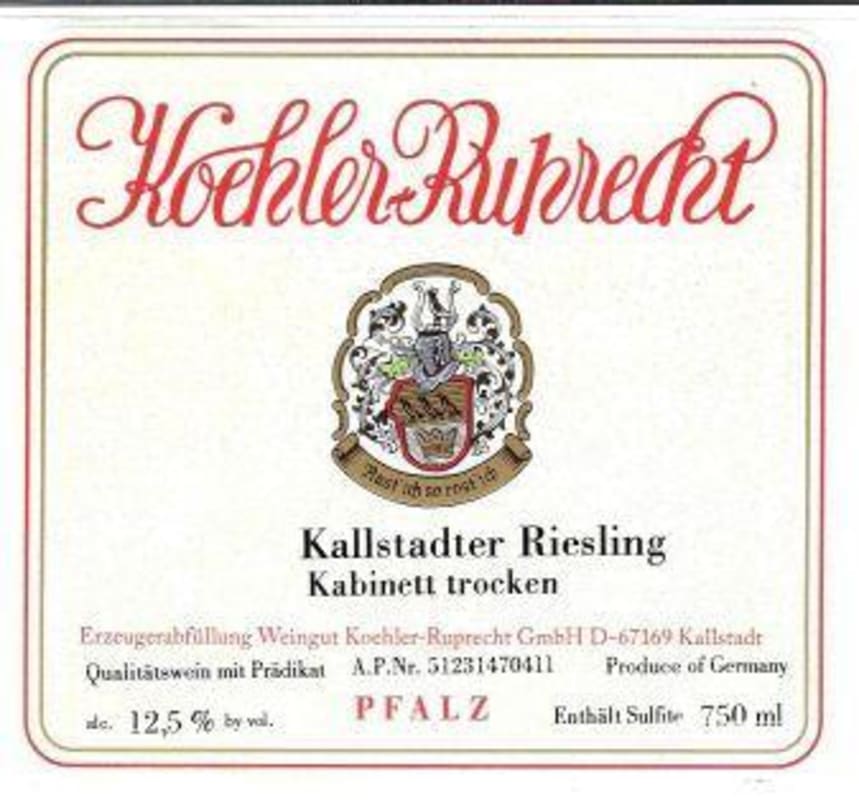 Koehler-Ruprecht Kallstadter Kabinett Trocken Riesling 2014 Front Label