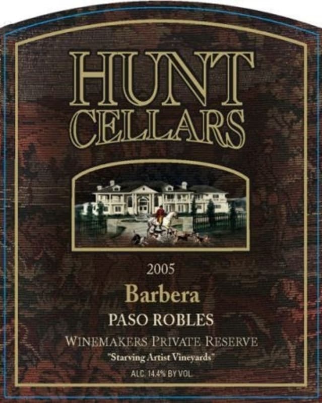 Hunt Cellars Winemakers Private Reserve Starving Artist Vineyards Barbera 2005 Front Label