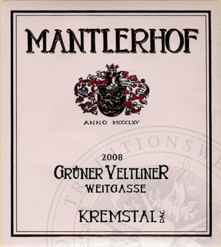 Weingut Mantlehof Weitgasse Gruner Veltliner 2008 Front Label