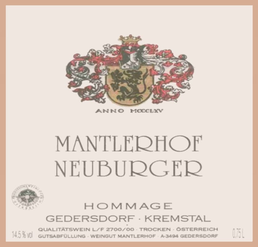 Weingut Mantlehof Hommage Neuburger 2015 Front Label