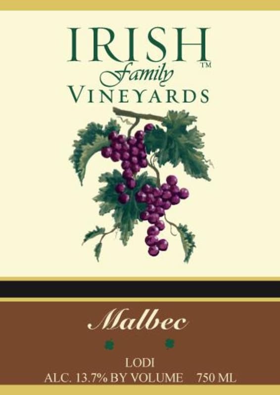 Irish Family Vineyards Malbec 2012 Front Label