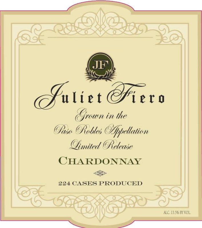 J & J Cellars Juliet Fiero Chardonnay 2012 Front Label