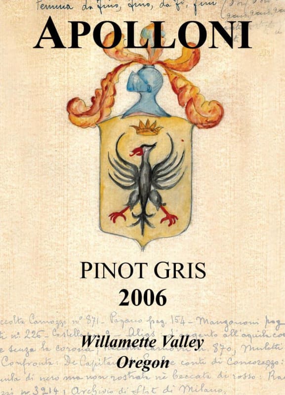 Apolloni Vineyards Pinot Gris 2006 Front Label