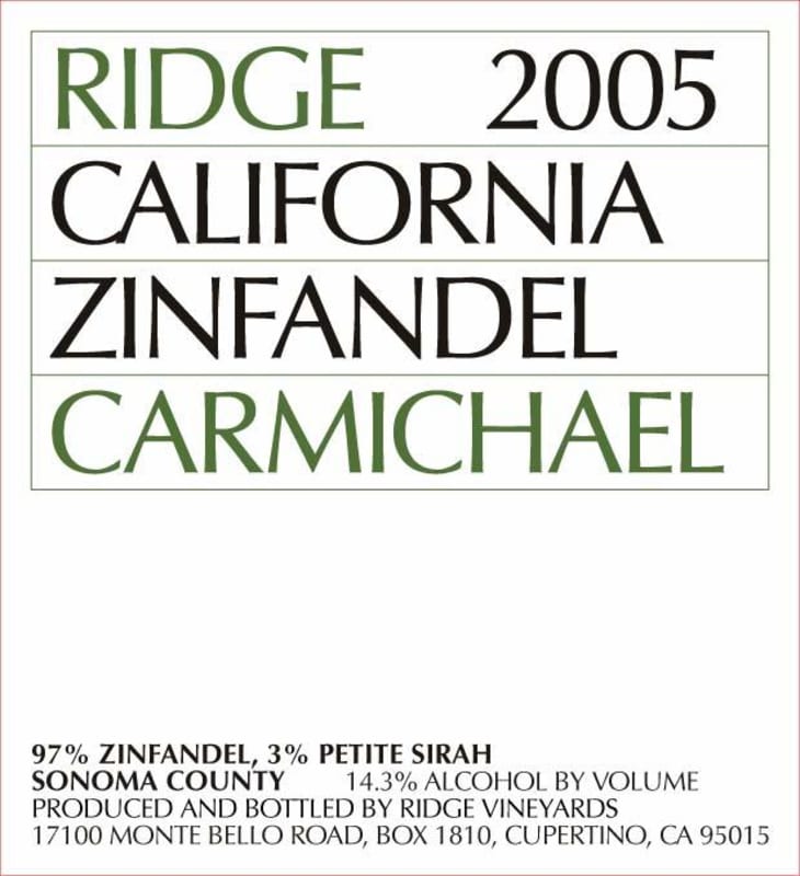 Ridge Carmichael Zinfandel 2005 Front Label