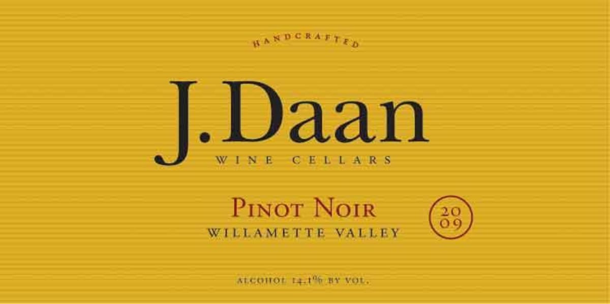J. Daan Wine Cellars Pinot Noir 2009 Front Label