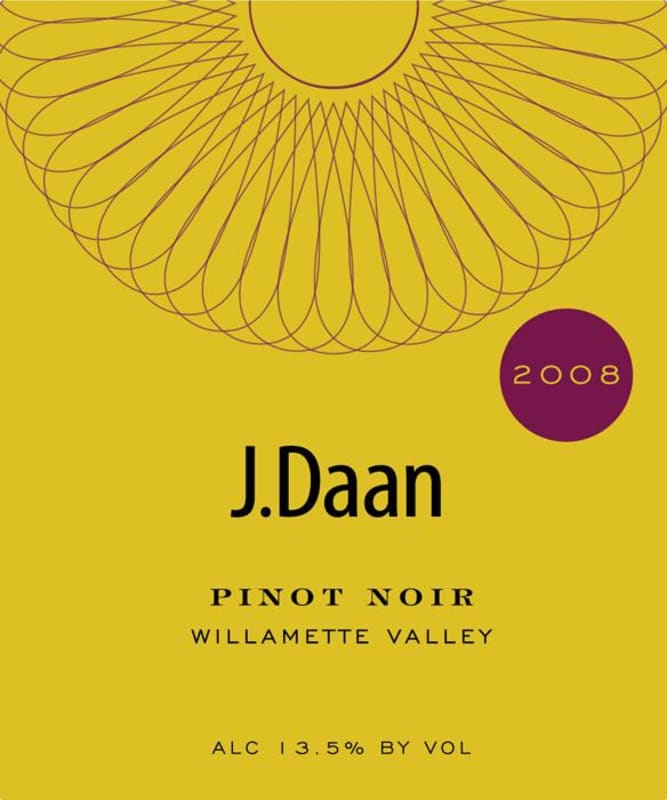 J. Daan Wine Cellars Pinot Noir 2008 Front Label