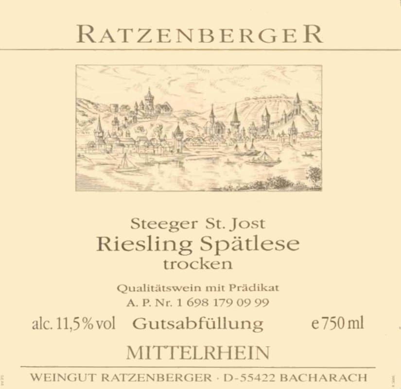 Weingut Ratzenberger Steeger St. Jost Spatlese Trocken Riesling 2008 Front Label