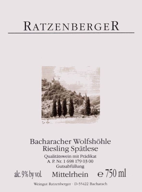 Weingut Ratzenberger Bacharacher Wolfshohle Spatlese Riesling 2008 Front Label