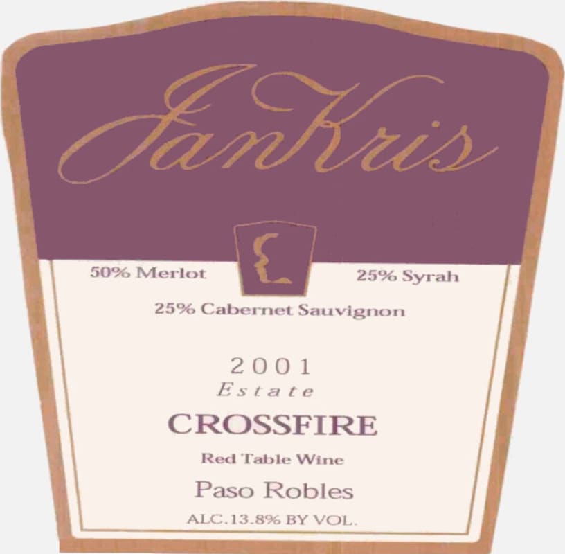 JanKris Winery Crossfire 2001 Front Label