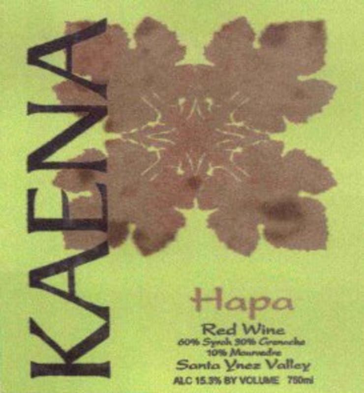 Kaena Wines Hapa Red 2013 Front Label
