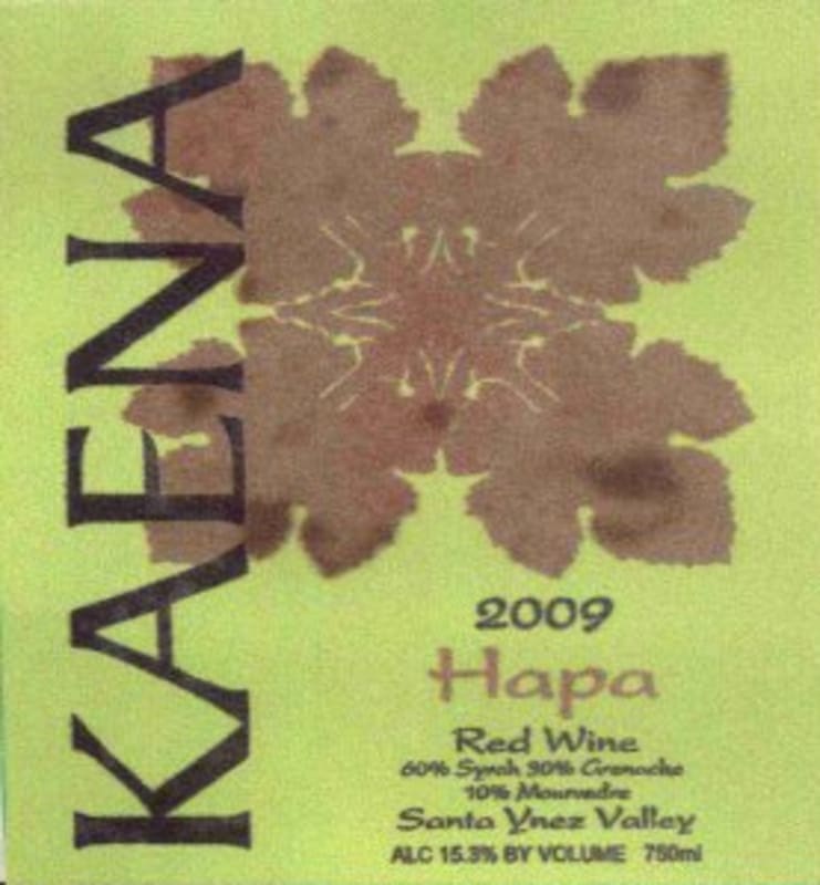 Kaena Wines Hapa Red 2009 Front Label