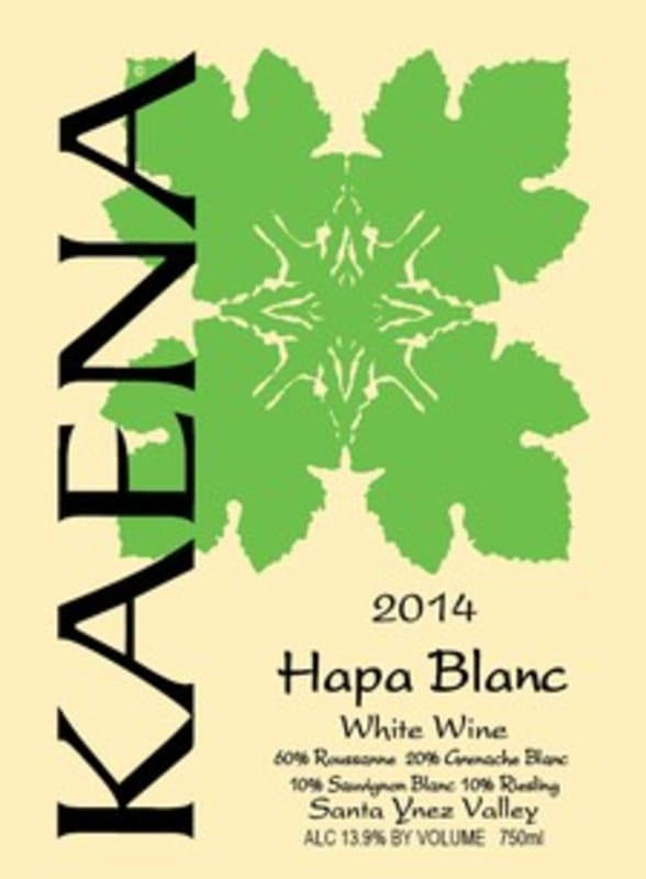 Kaena Wines Hapa Blanc 2014 Front Label