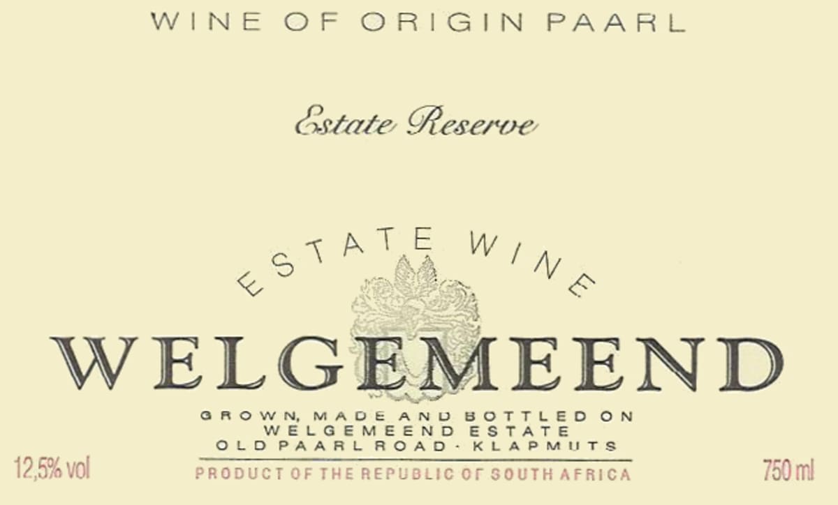 Welgemeend Estate Paarl Reserve 2009 Front Label