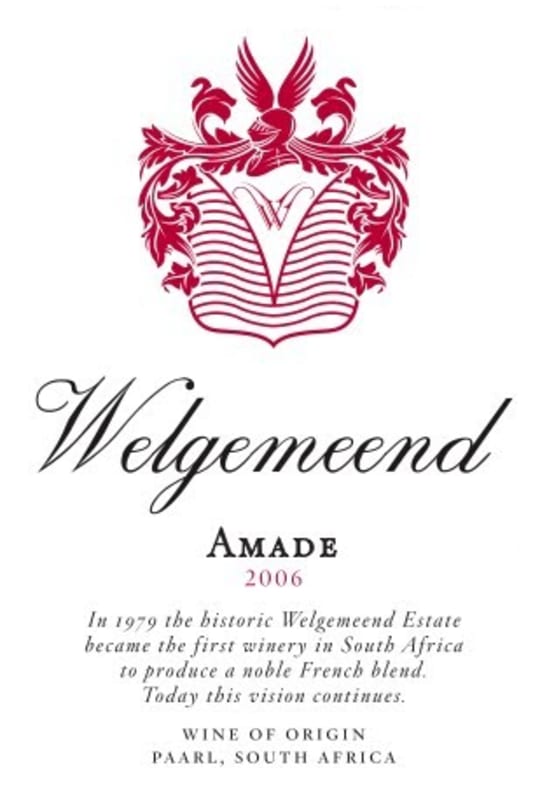 Welgemeend Estate Amade 2006 Front Label