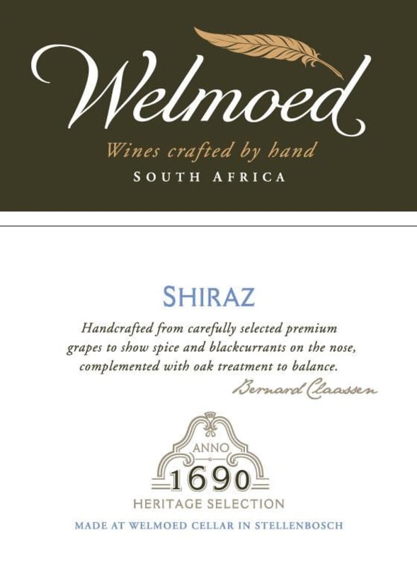 Welmoed Wines Shiraz 2014 Front Label