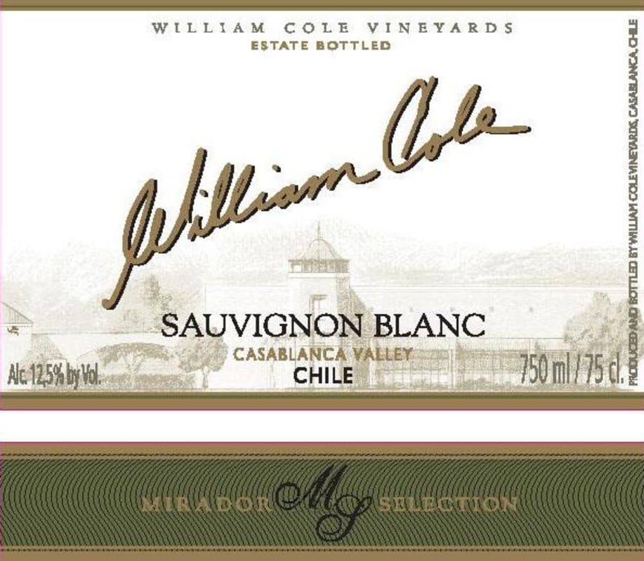 William Cole Vineyards (Chile) Mirador Selection Sauvignon Blanc 2014 Front Label