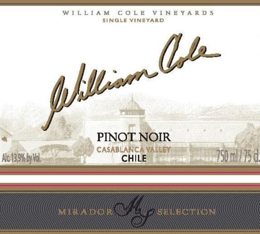 William Cole Vineyards (Chile) Mirador Selection Pinot Noir 2014 Front Label