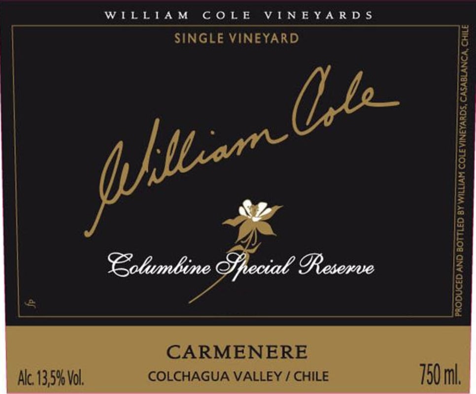 William Cole Vineyards (Chile) Columbine Special Reserve Carmenere 2014 Front Label