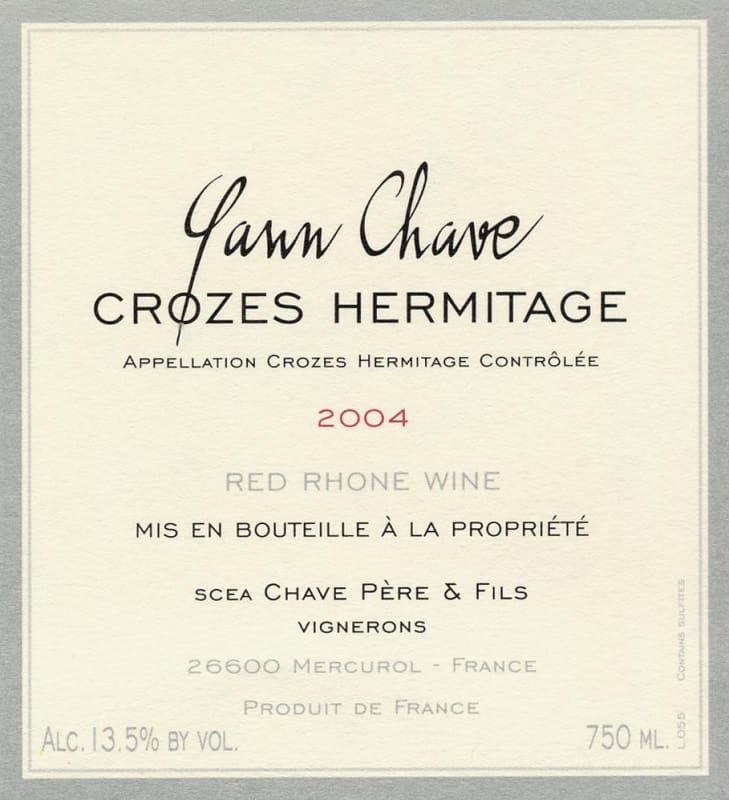 Yann Chave Crozes Hermitage 2004 Front Label