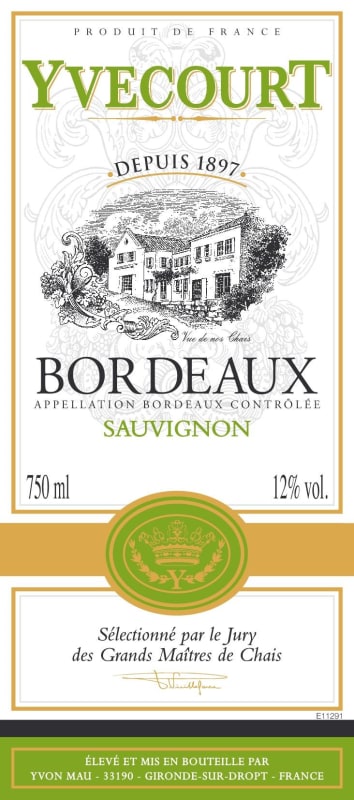 Yvon Mau Yvecourt Sauvignon Blanc 2014 Front Label