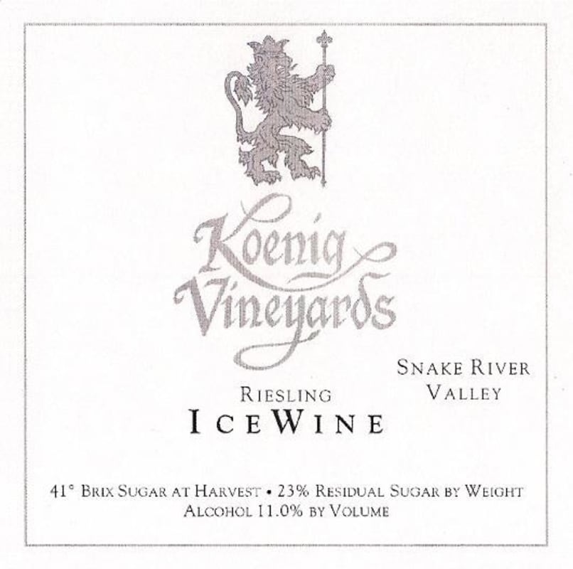 Koenig Distillery and Winery Icewine Riesling 2012 Front Label
