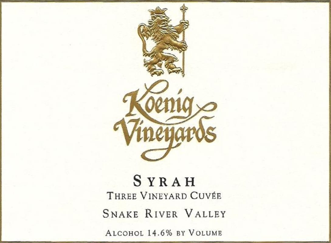 Koenig Distillery and Winery Three Vineyard Cuvee Syrah 2013 Front Label