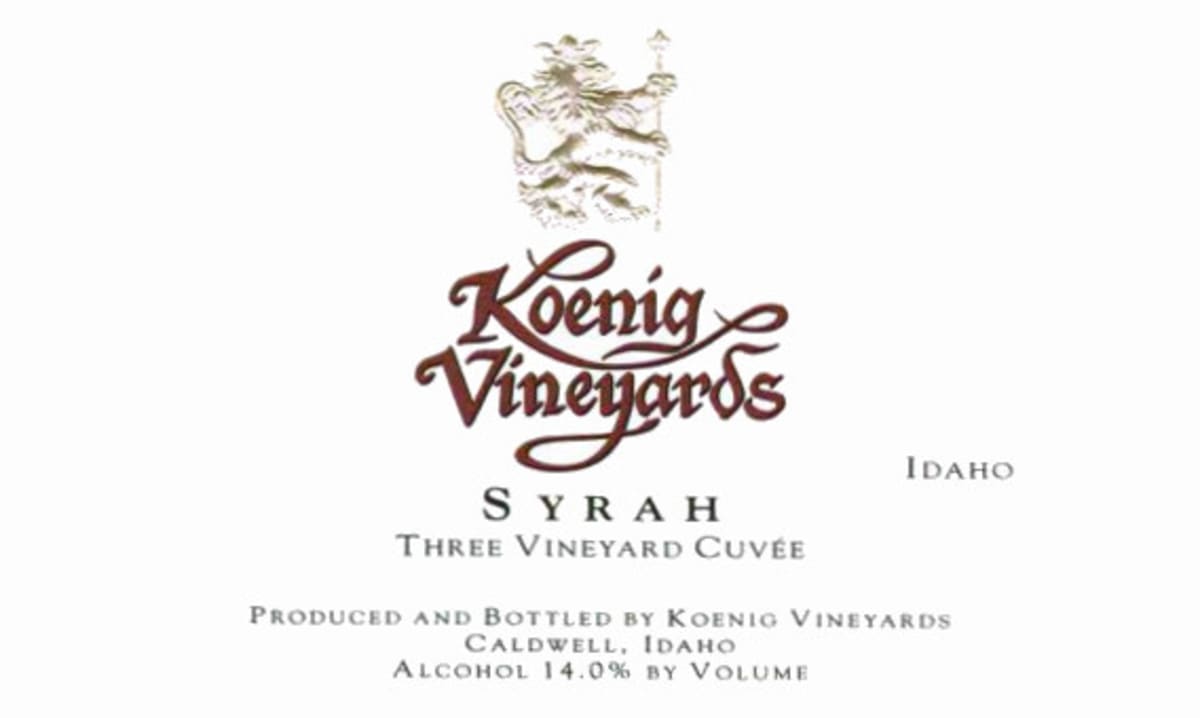 Koenig Distillery and Winery Three Vineyard Cuvee Syrah 2004 Front Label