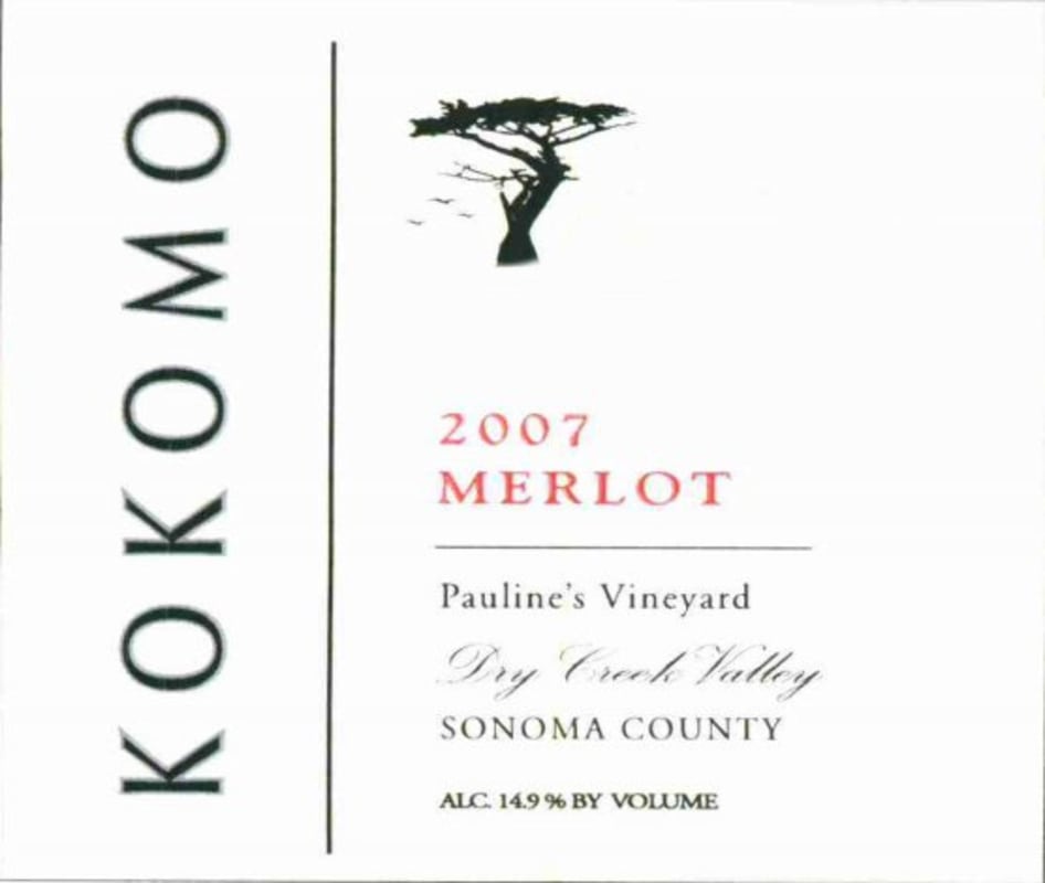 Kokomo Pauline's Vineyard Merlot 2007 Front Label