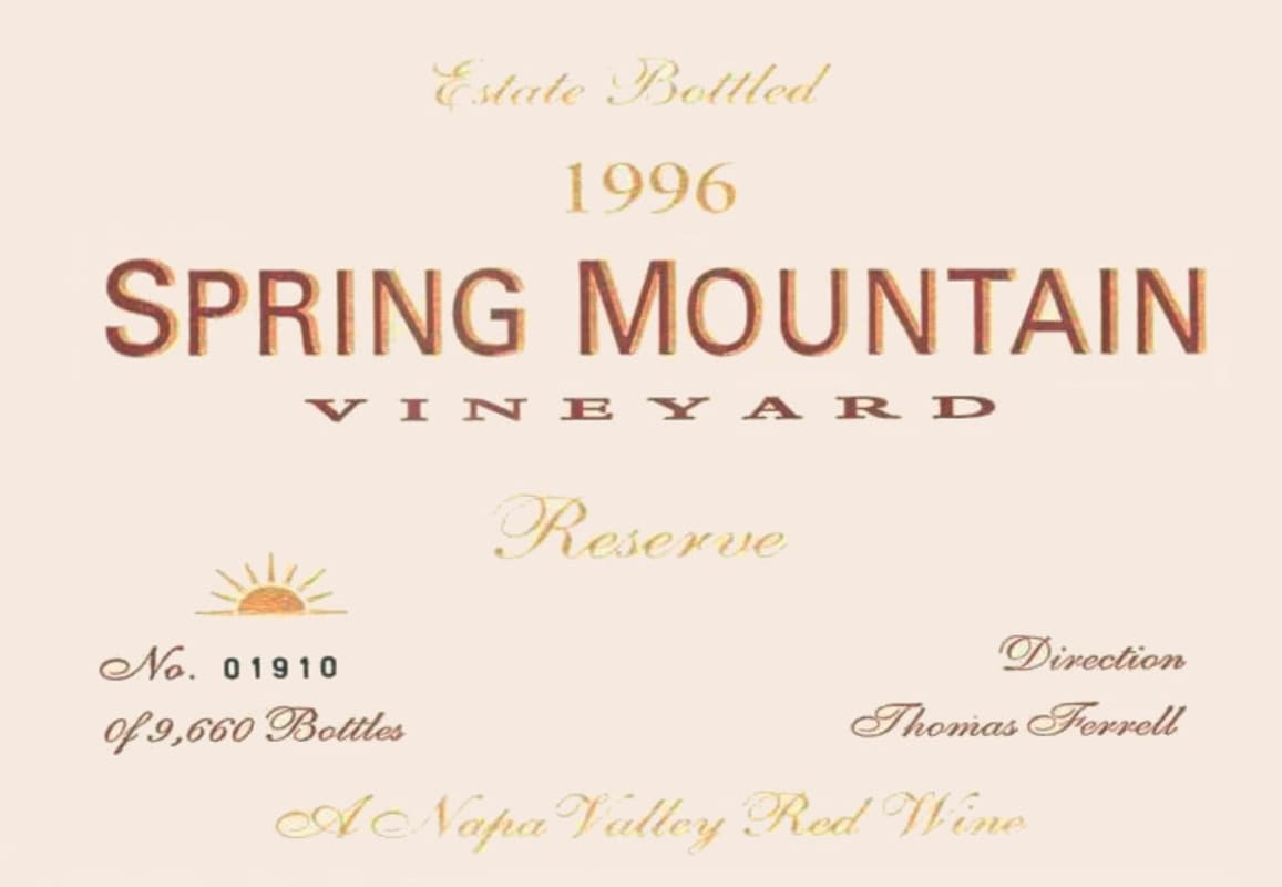 Spring Mountain Vineyard Reserve Cabernet Sauvignon 1996 Front Label