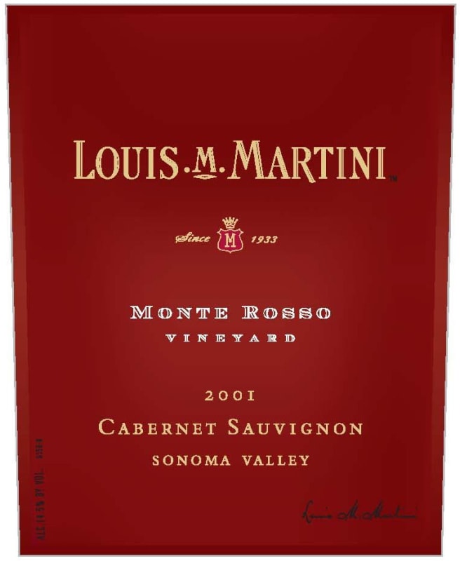 Louis Martini Monte Rosso Vineyard Cabernet Sauvignon 2001 Front Label