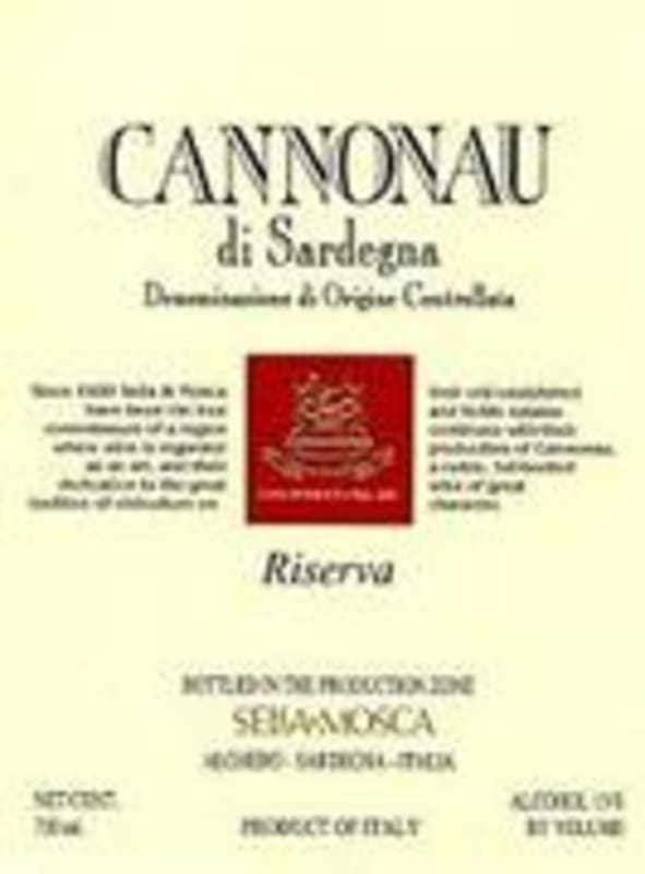 Sella & Mosca Cannonau Riserva 1998 Front Label