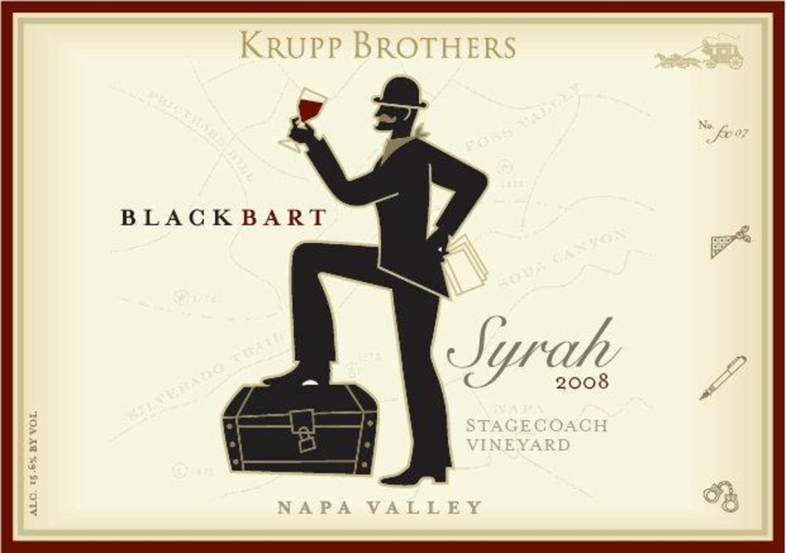 Krupp Brothers Estates Black Bart Stagecoach Vineyard Syrah 2008 Front Label