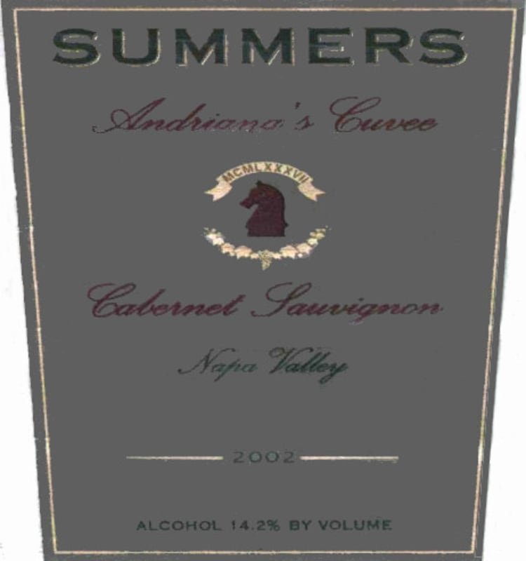 Summers Estate Andriana's Cuvee Cabernet Sauvignon 2002 Front Label
