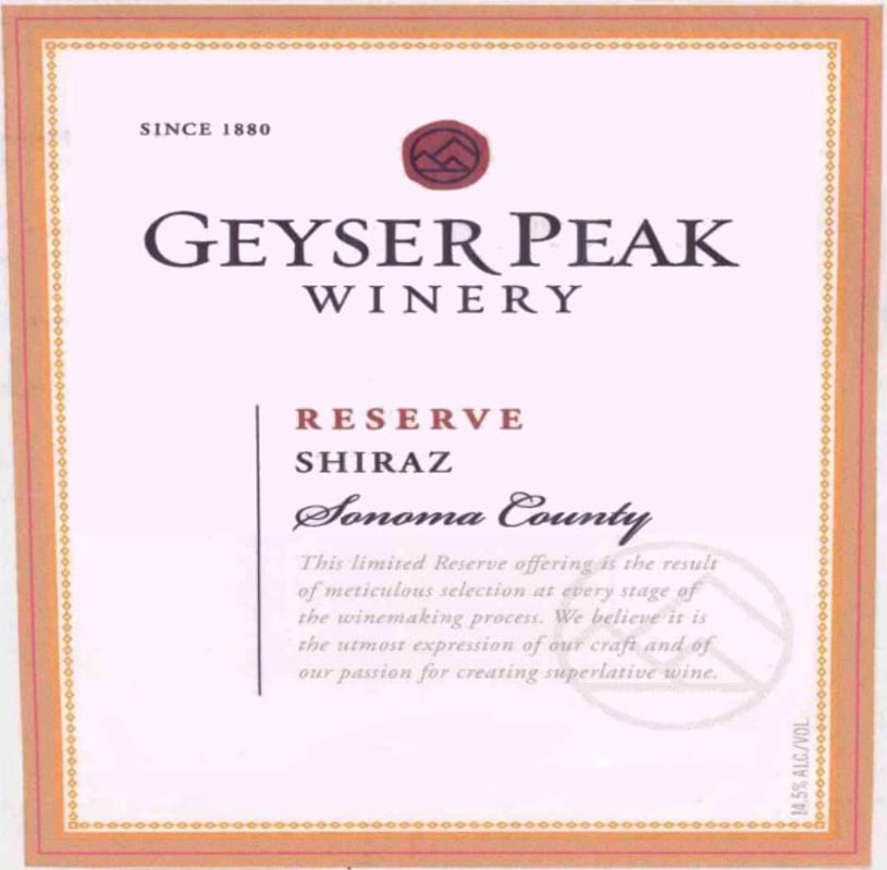 Geyser Peak Alexander Valley Reserve Shiraz 2002 Front Label