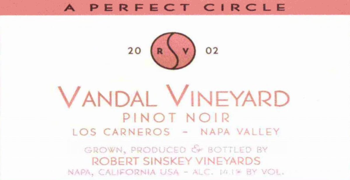 Robert Sinskey Vandal Vineyard Pinot Noir 2002 Front Label