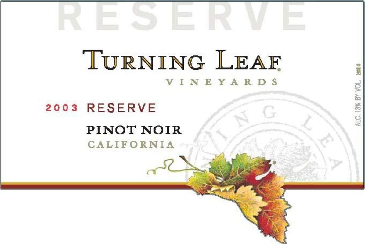 Turning Leaf Coastal Reserve Pinot Noir 2003 Front Label