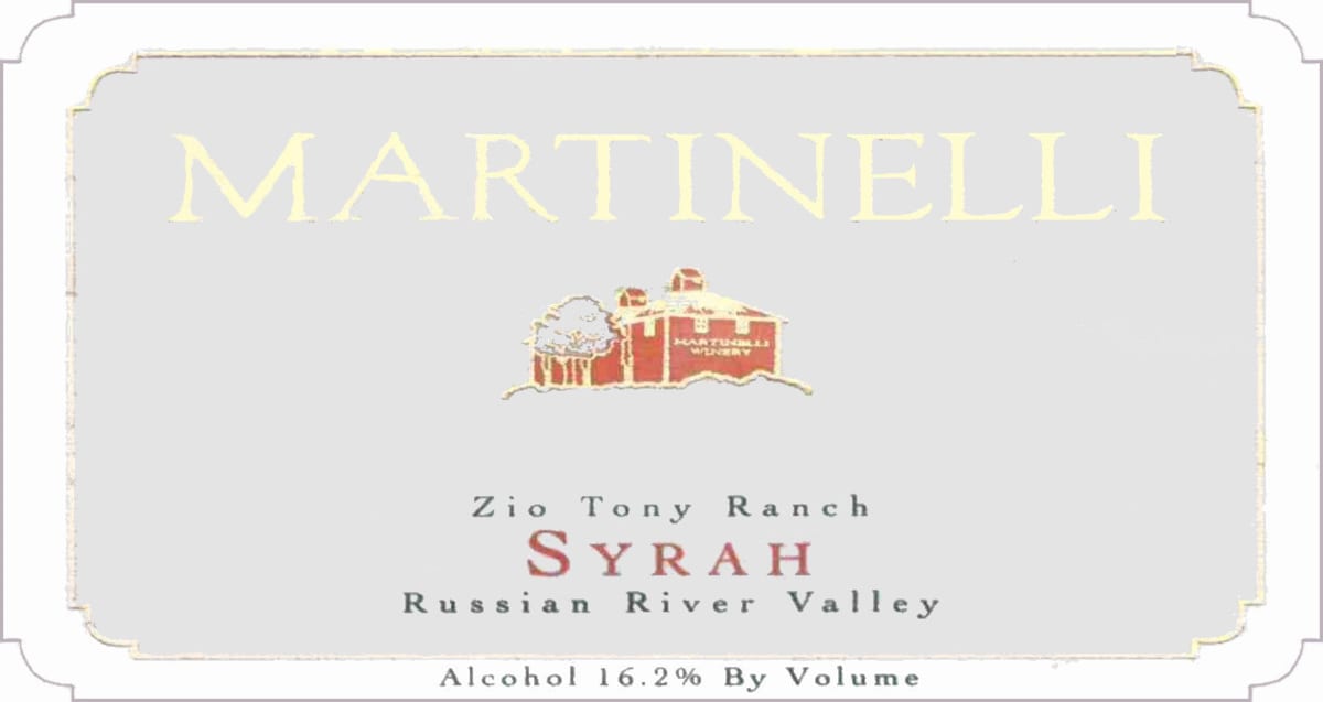 Martinelli Zio Tony Ranch Syrah 2003 Front Label