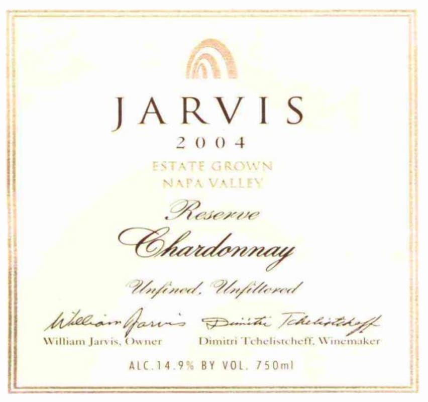 Jarvis Estate Reserve Chardonnay 2004 Front Label