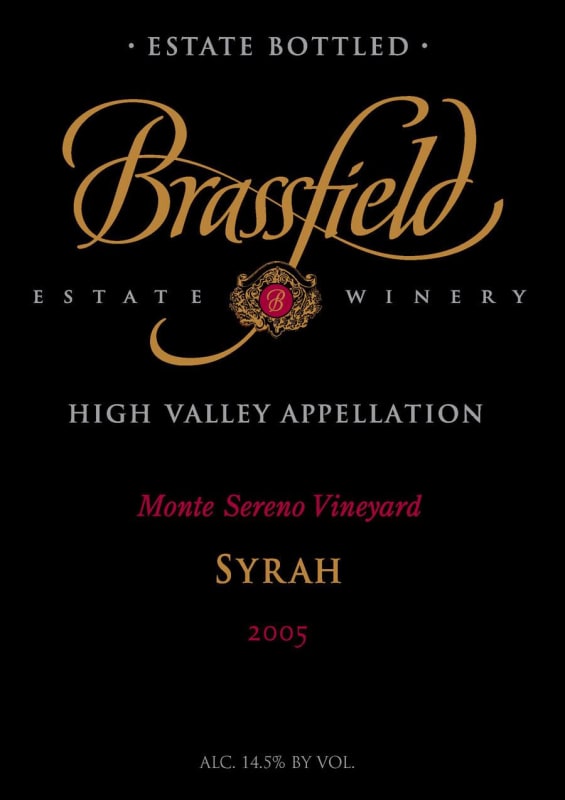 Brassfield Monte Sereno Vineyard Syrah 2005 Front Label