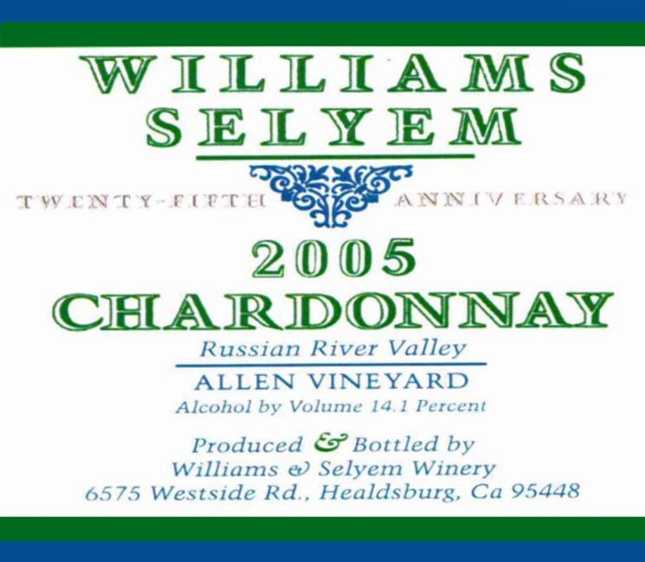 Williams Selyem Allen Vineyard Chardonnay 2005 Front Label